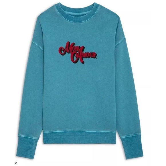Zadig & Voltaire Tops - Zadig Voltaire Oscar Mon Amour Oversized Cotton Crewneck Sweatshirt Aqua Blue XS